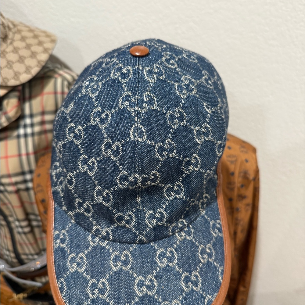 Gucci Denim Cap with Leather Trim
